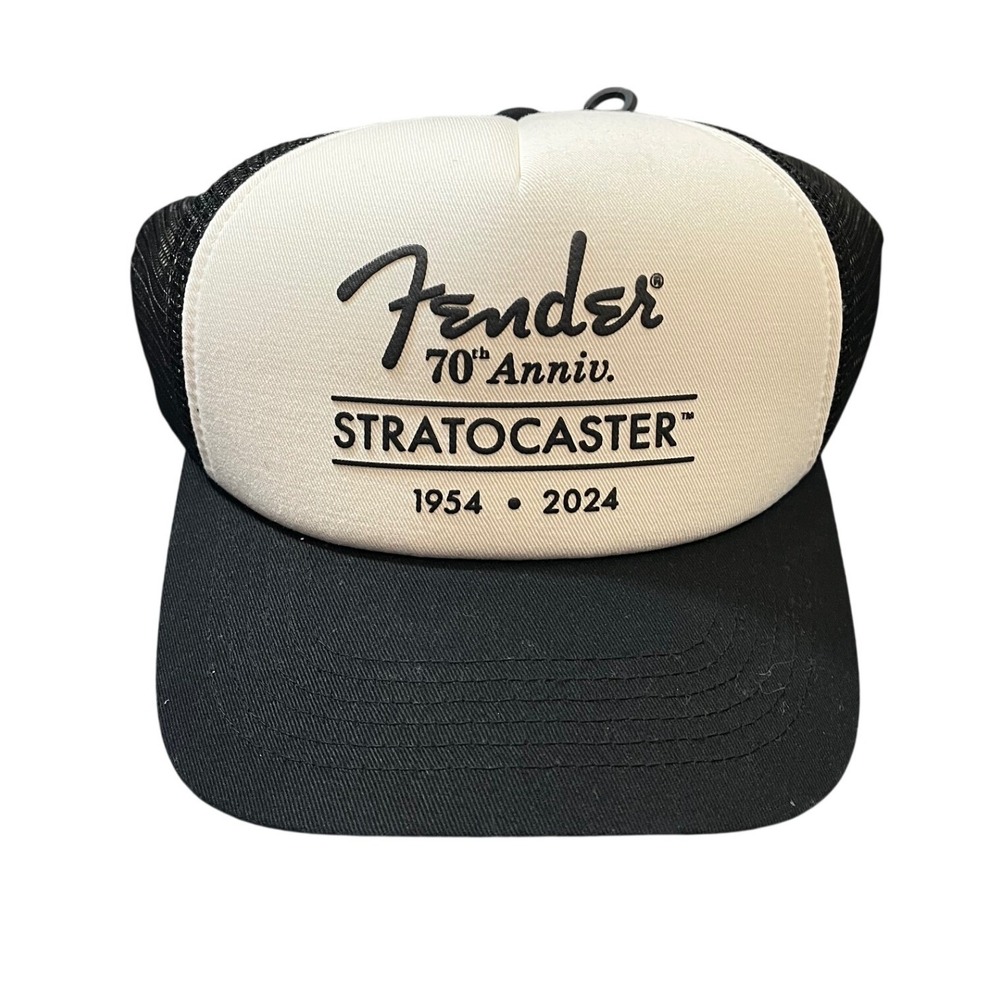 Fender Trucker Hat Unisex OS Black White 70th Anniversary Stratocaster Snapback